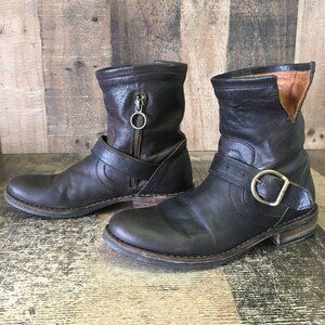 Fiorentini Baker Brown Side Zip Buckle Ankle Boots Womens EUR 35.5 US 5.5